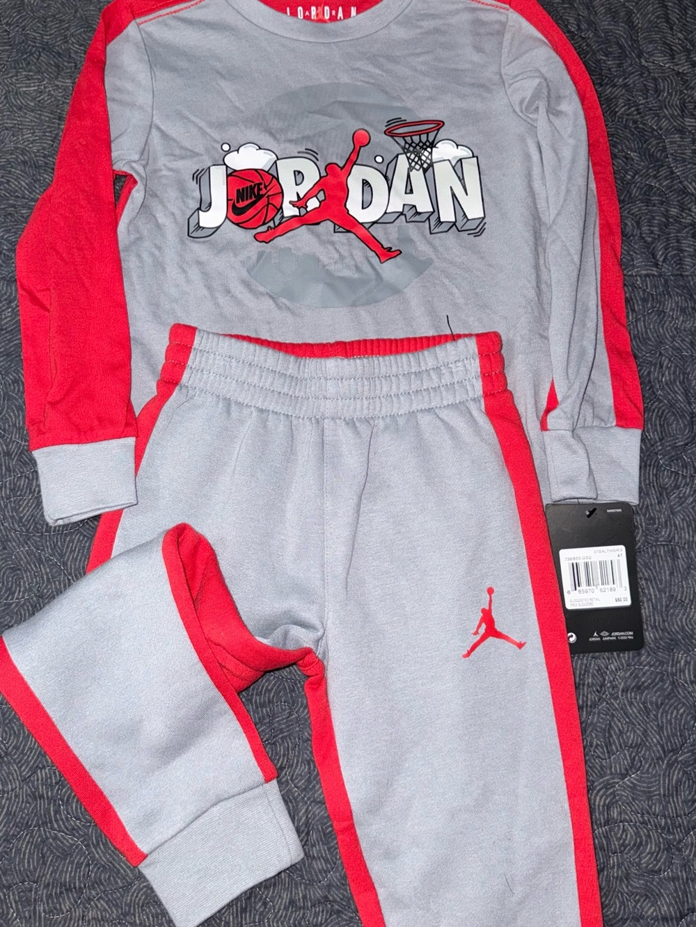 Jordan Kids Grey and Red Sweatshirt & Joggers Set